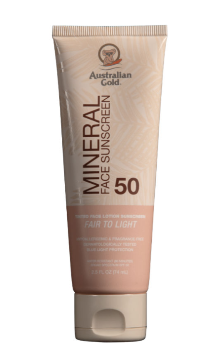 Australian Gold Mineral Face Sunscreen 50SPF-Fair to Light Tinted Face Lotion