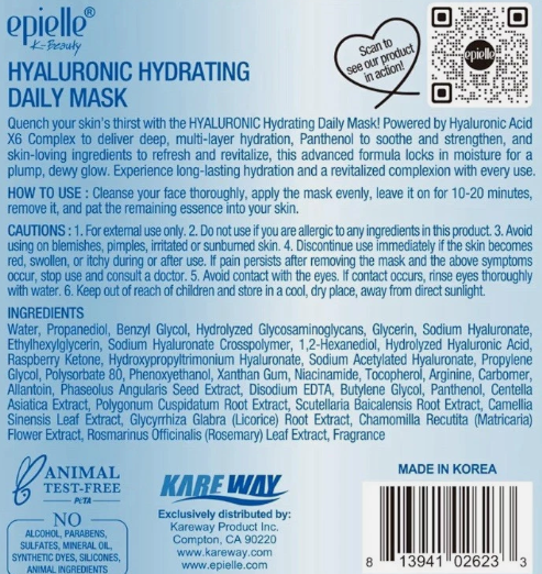 Epielle Hyaluronic Daily Quick Mask 20 Sheets