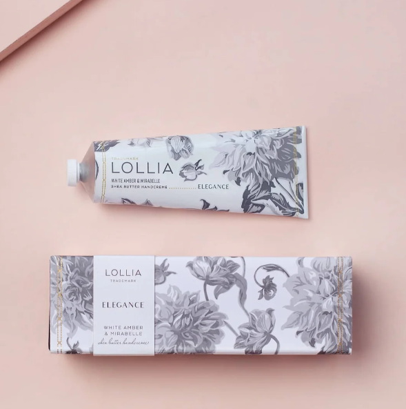 Lollia ELEGANCE White Amber & Mirabelle - Shea Butter Handcreme .33oz Travel
