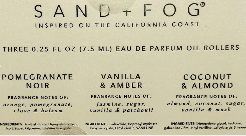 Sand and Fog Discovery Set 3 Bottles Inspired on the California Coast