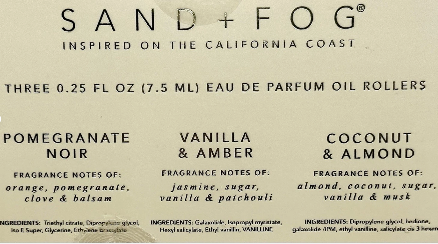 Sand and Fog Discovery Set 3 Bottles Inspired on the California Coast