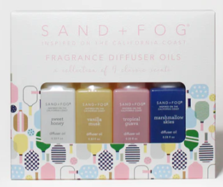 SAND + FOG DIFFUSER OILS a collection of 4 classic scents - Inspired on the California Coast sweet honey, vanilla musk, tropical guava, and marshmallow skies
